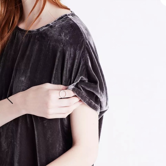Madewell Gray Velvet Tie Neck Tunic/Dress - Picture 3 of 15